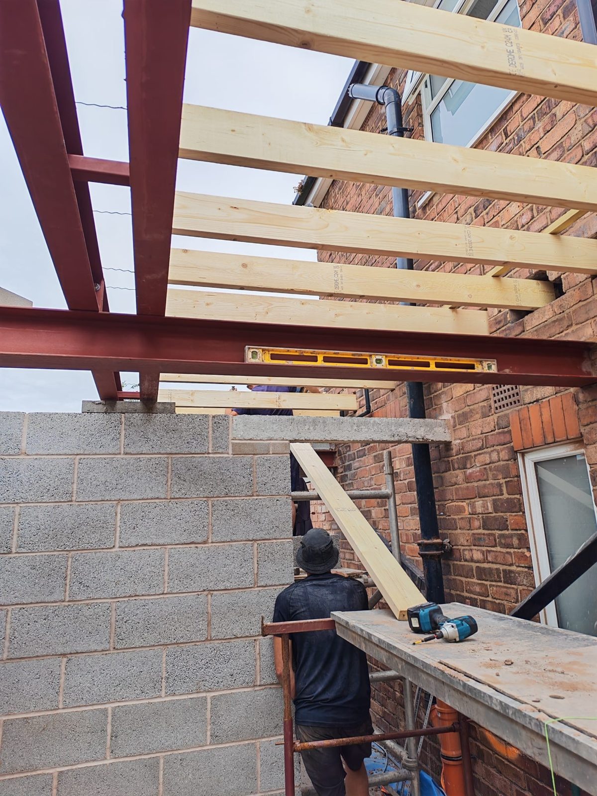 Steel beams installed for a structural opening